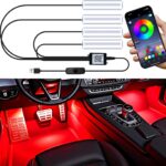 Car LED Lights Interior, RGB Under Dash Foot Well Lighting Kit with DIY Mode, Mult-Color Light for Car with APP Control and Button Control, Music Sync USB 5V DC