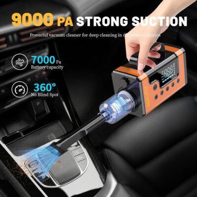 Car Jump Starters with Air Compressor, 5000A Portable Car Battery Booster, Clean Vacuum Cleaner, 12V Lithium Ion Battery Charger, 150PSI Tire Inflator for 8.0L Gasoline and 6.0L Diesel Engines - Image 4