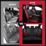 FREESOO Black Red Car Seat Covers Full Set - Faux Nappa Leather Seat Covers for Cars, Breathable Waterproof Front Seats with Lumbar Support and Rear Seat Cover, Fit for Automotive Sedans SUVs Pickups - Image 9