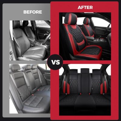 FREESOO Black Red Car Seat Covers Full Set - Faux Nappa Leather Seat Covers for Cars, Breathable Waterproof Front Seats with Lumbar Support and Rear Seat Cover, Fit for Automotive Sedans SUVs Pickups - Image 9