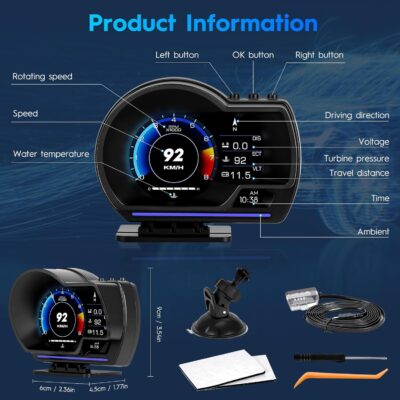 OBD2 Gauge Display, Heads Up Display for Cars, Gauge with OBD GPS Dual System, OBD2 Speedometer for Car with Water TEM, Volt, Mileage, Overspeed & Fatigue Driving Alarm, RPM, Works Great for Most Cars - Image 7