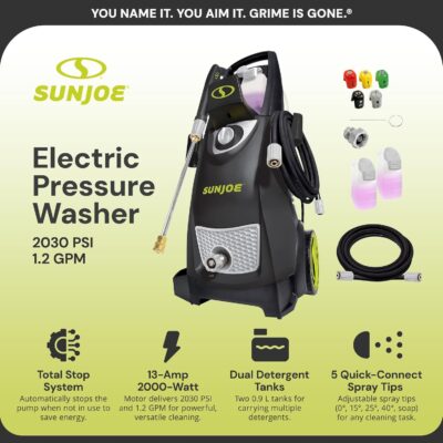 Sun Joe Electric Pressure Power Washer, Heavy-Duty 2500 Max PSI (2030 PSI PWMA Rated) - Portable Cleaning and Washing Machine System for Home, Autos, Patios, Decks, & Sidewalks, SPX3000 - Image 2