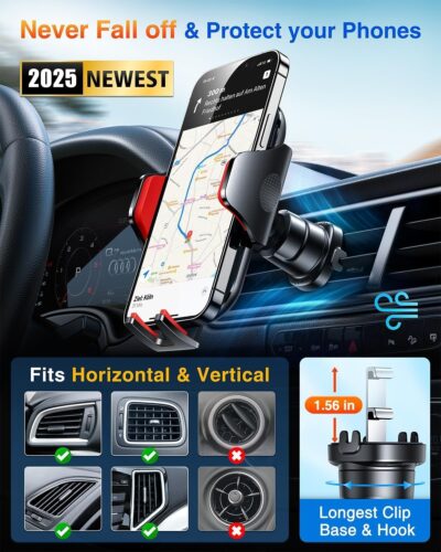 VANMASS Phone Holders for Your Car 2026 Ultimate Phone Mount Military-Grade Windshield Dashboard Vent【Newest Best Strongest】 Cell Phone Car Mount for iPhone 16 Pro Max 15 Samsung Android,Red - Image 5