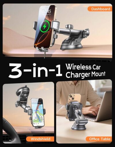 Wireless Car Charger, [15W Fast Charging] Car Phone Mount with Upgrade Suction, Car Phone Holder Charger for Dashboard Windshield Compatible with iPhone 16/15/14 Pro Max, Galaxy S25/S24 Grey - Image 6