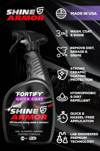 Car Wax Spray and Ceramic Coating for Cars - 3 in 1 Waterless Car Wash and Detailing - Quick Effect Coating Agent for Car - High Gloss Car Coating Spray, Shiny Car Stuff by Shine Armor - 24FlOz - Image 6