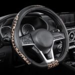Road Comforts D-Type Steering Wheel Cover - Made with PVC Leather and Leopard Fabric - Universal Fit for 15-Inch D-Shaped Automotive Steering Wheels (Black Color)