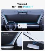 Wigoo Tesla New Model Y Accessories Windshield Sunshade [OEM Design, 100% Sun Blockage] Foldable Heat Insulation Sunshade with Storage Bag, for Model Y 2020~2026 (Juniper), Silver Coating - Image 4