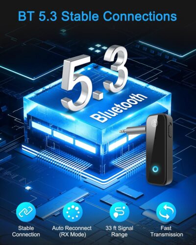 (Upgraded) Ankilo Aux Bluetooth 5.3 Adapter for Car, 2 in 1 Bluetooth Receiver Transmitter, Suitable for Cars, TV, Speakers, Stereo Systems and Headphones - Image 2