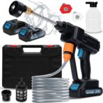 18 bar Cordless Pressure Washer, 6L/min Portable High Pressure Electric Washer with 2 Batteries, 6 in 1 Nozzle Cordless Battery High Pressure Washer, Sprays 6-10m Away, for Car/Patio/Floor Cleaning