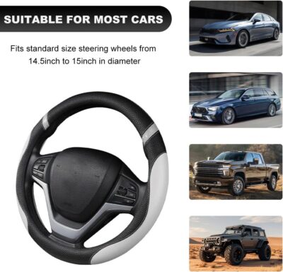 Car Steering Wheel Cover, 15 Inch Premium Leather Breathable Non-Slip Wheels Wrap, Universal Auto Comfortable Steering Wheel Protector for SUV Truck Van, Car Accessories (Gray) - Image 5