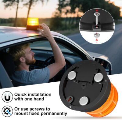 AnTom Magnetic Wireless Beacon Light, Rechargeable Emergency Flashing Warning Battery Operated Strobe Lights for Truck Vehicle, with 12-24v Cigarette Lighter Plug, Amber - Image 5