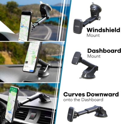 APPS2Car 3-in-1 Car Phone Mount Magnetic Dashboard Windshield Air Vent Mount Phone Holder for Car Universal Car Phone Holder with Powerful Suction Cup Built-in Strong 6 Magnets for All CellPhones - Image 5