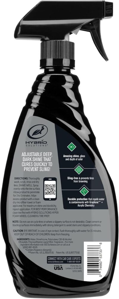 Turtle Wax Hybrid Solutions Graphene Acrylic Tire Shine Spray Coating, Long-Lasting Rich Black Shine, No-Sling, Water-Resistant Tire Dressing with UV and Dirt Repellent Protection, 23oz (Pack of 1) - Image 7