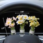 Daisy Flower Car Accessories for Women Interior Aesthetic, 3 Pcs Daisy Cute Car Dashboard Decorations - Image 2
