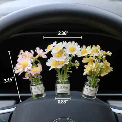 Daisy Flower Car Accessories for Women Interior Aesthetic, 3 Pcs Daisy Cute Car Dashboard Decorations - Image 2
