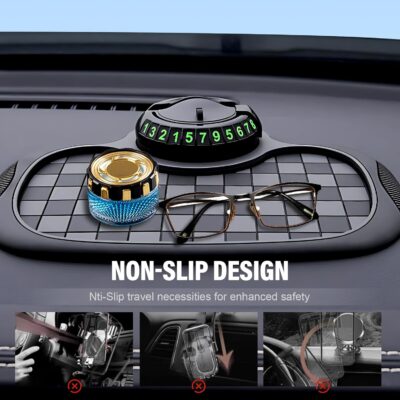Multifunction Car Anti Slip Mat, 360° Rotatable Phone Holder Dashboard Pad with Temporary Parking Number Rotatable Car Anti Slip Mat Phone Holder (Black-1PC) - Image 4