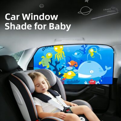 Magnetic Car Window Shade for Baby,Blackout Car Window Curtain,Car Shades for Side Windows,Sun Shade for Car Window baby,Cartoon Pattern Car Window Cover,UV Protection &Heat Blocking(Underwater World) - Image 3