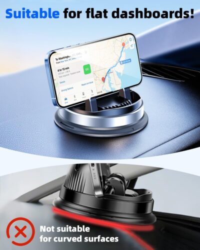 Dash Cell Phone Car Mount, Multifunctional Car Dashboard Mobile Phone Holder, 360 Rotatable Non Slip Mat Universal Car Phone Stand Hands Free, Compatible with iPhone, Samsung, Google, Android - Image 2
