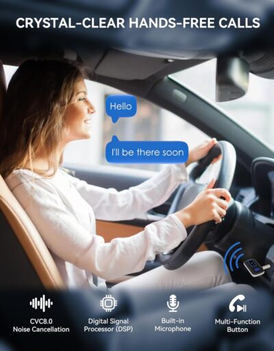 Bluetooth 5.3 Receiver for Car, [LED Screen] [Noise Cancelling] 3.5mm AUX Bluetooth Adapter, Wireless Audio Receiver for Wired Headphones/Home Stereo/Speaker, Music Playing, Hands-Free Call - Image 4