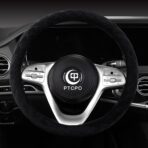 Soft Car Steering Wheel Cover for Sedan, SUV, Warm Luxury Velvet, Odorless, Universal, Anti Slip, Summer Winter, Black, Large Size[15" 1/2-16"](39-41cm) - Image 2
