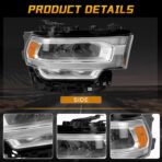 Chrome LED Daytime Running Light Headlights Assembly Compatible with 2019 2020 2021 2022 2023 2024 Dodge Ram 2500 3500 With bulb Right Passenger Side Headlamp OE 68360180AC - Image 7