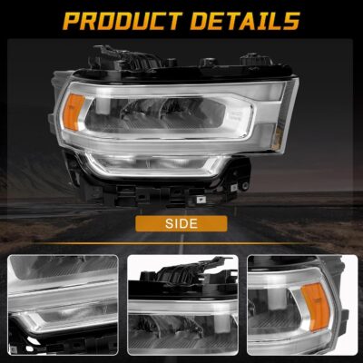 Chrome LED Daytime Running Light Headlights Assembly Compatible with 2019 2020 2021 2022 2023 2024 Dodge Ram 2500 3500 With bulb Right Passenger Side Headlamp OE 68360180AC - Image 7