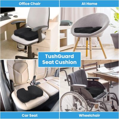 TushGuard Office/ Car Seat Cushion, Non-Slip Sciatica & Back Coccyx Tailbone Pain Relief Chair Pad, Memory Foam Butt Pillow for Computer Desk, Wheelchair, Driving (Black) - Image 5