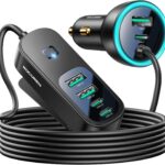 Rocoren 105W 6-Port Multiport Car Charger, PD Fast USB C Car Charger for Multiple Devices,Cigarette Lighter Adapter Car Travel Essentials for Road Trips with 5FT Cable,Car Accessories for iPhone 17/16