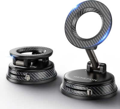 Upgraded Car Phone holder for Magsafe [120LBS Suction Cup & 3000gf Magnet ] 1100° Adjustable Vacuum Magnetic Phone Holders for Your Car, Dashboard Car Mount Bracket for iPhone & Android, Carbon Fiber - Image 9