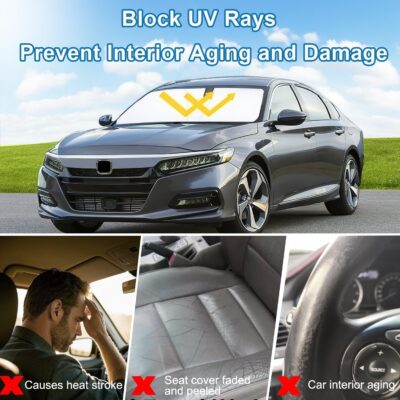 Premium Car Windshield Sun Shade for 2018-2022 Honda Accord Front Window Sun Visor Reflector 310T Thickened Blocks UV Rays Foldable Sunshade Car Interior Protection Accessories - Image 5