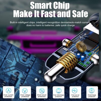 USB-C Car Charger Adapter, Dual Ports Fast Charging PD 60W + QC3.0 30W Mini All-Metal Cigarette Lighter USB Charger Universal for iPhone13/Pro Max/12/XS Max/11 Pro, Samsung, Car Accessories - Image 3