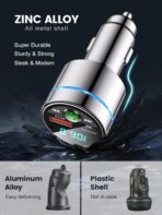 FM Transmitter for Car Bluetooth 5.3, [All-Metal] PD 30W & QC3.0 18W Fast Car Charger, Wireless FM Radio Kit Bluetooth Car Adapter, Noise Cancelling Hands-Free Call, Blue Light - Silver - Image 2