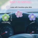 Crochet Flowers Dashboard Decorations, 6Pcs Cute Car Accessories for Women Interior Aesthetic, Handmade Knit Flowers Home Decor - Image 3