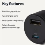 Amazon Basics Fast-Charging Car Charger, Dual-Port, 1 USBC+1 USB-A, 48W, Black - Image 2