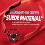 New Fluffy Anti-Skid Steering Wheel Cover Segmented Protector Safe and Non Slip Car Accessory and Durable Easy to Install for Steering Wheels of Universal Fit 99% Car (Suede Material Red) - Image 2