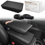 Muslogy Center Console Armrest Cover Fit for Tesla Model Y Juniper 2026+ / Model 3 Highland 2024+ Accessories, Comfort Armrest Pad Console Lid Cushion Vegan Leather Snap-On Black (Hard Cover)