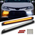 Qasim DRL LED Strip Car Daytime Running Light 14in White Automobile Decorative Warning Lights Yellow Streamer Flow Turn Signal Light Strip Bar 12V (2Pcs, 34.5cm)