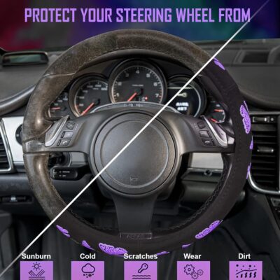 Car Pass Purple Butterfly Steering Wheel Covers, 14.5" to 15.5" Car Wheel Cover Universal Fit for Suvs, Small Trucks, Sedans, Cars for Cute Women Girly (Black and Purple) - Image 6