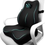 Seat Cushion & Lumbar Support Pillow Set for Office Chair, Ergonomic Pillow for Sciatica Pain Relief, Memory Foam Back Support Pillow & Chair Cushion for Car seat, Desk Chair (Black)