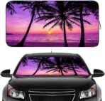 Gven Windshield Sun Shade, Car Front Window Shades Cute Sunshade Cover Sun Visor Shield Block Automotive Interior Protector Blocks UV Rays for Pickup Truck SUV Accessories(Sunset Purple, L), Large