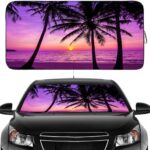 Gven Windshield Sun Shade, Car Front Window Shades Cute Sunshade Cover Sun Visor Shield Block Automotive Interior Protector Blocks UV Rays for Pickup Truck SUV Accessories(Sunset Purple, L), Large