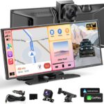 Largest 11.5" Portable Apple Carplay Screen for Car, 4K Wireless Car Play & Android Auto, Upgrade Touchscreen with Dash Cam, App Control/Loop Recording/Backup Camera/Mirror Link/GPS/FM