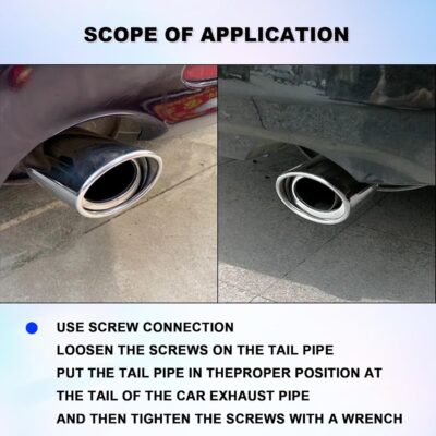 Stainless Steel Car Exhaust Tip, 2.5" to 3.3" Adjustable Car Decoration Chrome-Plated Finish Exhaust Tailpipe, Universal Car Exhaust Pipe Modification Tail Throat Tail Pipe (Silver #Straight) - Image 4