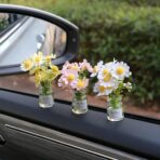 Daisy Flower Car Accessories for Women Interior Aesthetic, 3 Pcs Daisy Cute Car Dashboard Decorations - Image 6