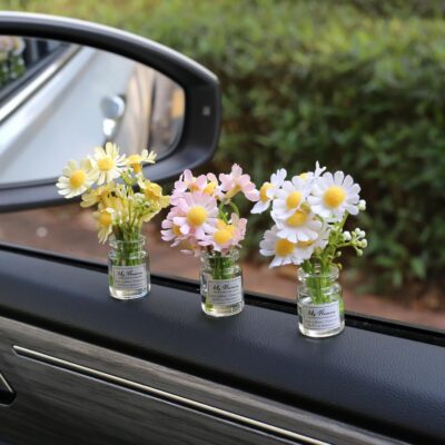 Daisy Flower Car Accessories for Women Interior Aesthetic, 3 Pcs Daisy Cute Car Dashboard Decorations - Image 6