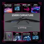 ZZA 32 Inch Gaming Monitor 160HZ,Curved Monitor 4k UHD(3840 * 2160P) VA Screen, 1500R Curved, Computer Moniter, Supports AMD Freesync, 120% sRGB, Built-in Wall Mountable Installs(HDMI 2.1/DP 1.4) - Image 7