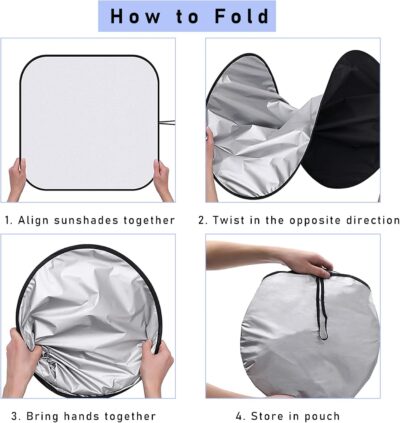 Ziciner 2 PCS Car Windshield Sun Shade, Auto Sun Heat and UV Rays Blocker, 28"×31" Foldable Automotive Front Window Sunshade Protector, Universal Vehicle Interior Accessories (Silver-M) - Image 3