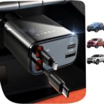 LISEN Retractable Car Charger 4 in 1 for Cars, 69W Retractable USB C Car Charger with 31.5in Cable, Fast Charging for iPhone 17 16 15 14 13 12 Pro Max Plus, Compact Cars Accessories for Daily Driving