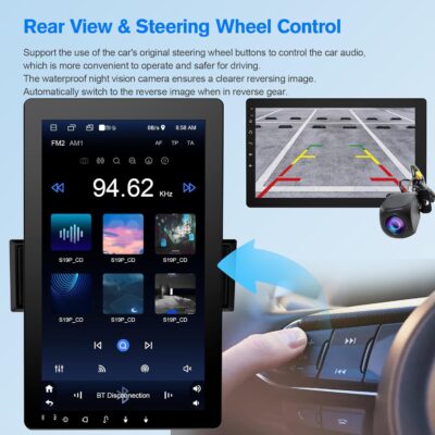 10.1" Rotatable Touch Screen Car Stereo Single Din - Android 13, Wireless CarPlay/Android Auto, 4-Core CPU, 2GB+32GB, GPS Navigation, Hi-Fi Sound, Bluetooth 4.2, AHD Backup Camera (Vertical Fit) - Image 5