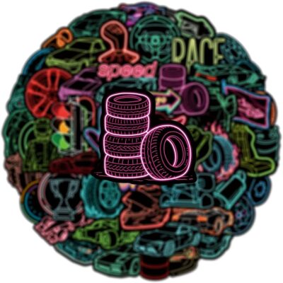 50pcs Neon Car Theme Sticker,Waterproof Vinyl Stickers - Automobile Race Decor & Party Favors Gifts for Laptop, Water Bottle, Skateboard Guitar (Neon Sticker-3) - Image 5